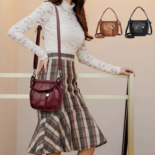 Pleated Bucket Leather Handbag