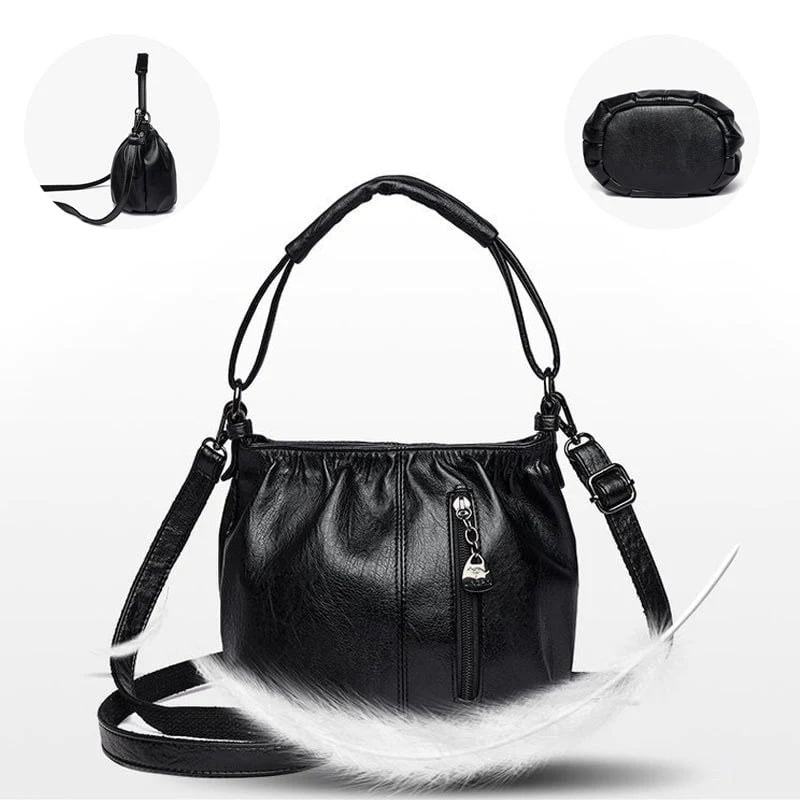 Pleated Bucket Leather Handbag