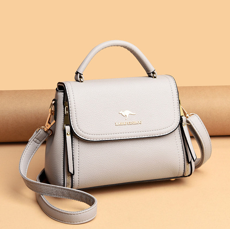 Medium Double Compartment Leather Satchel Handbag