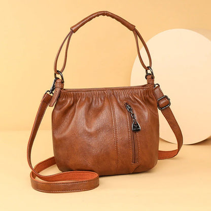 Pleated Bucket Leather Handbag