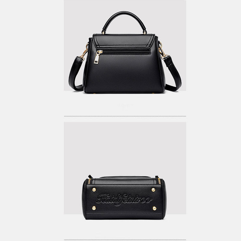 Medium Double Compartment Leather Satchel Handbag