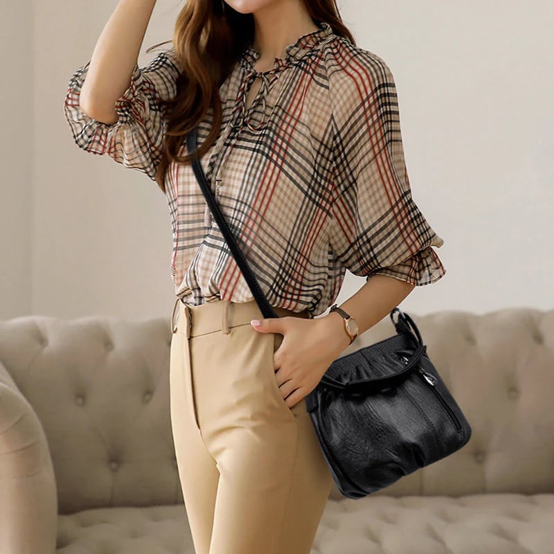 Pleated Bucket Leather Handbag