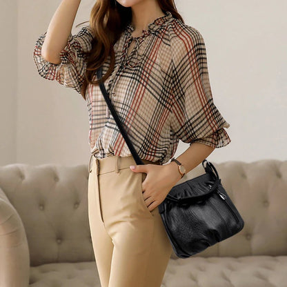Pleated Bucket Leather Handbag