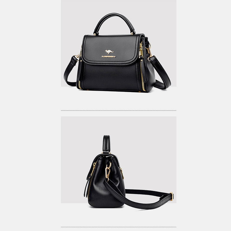 Medium Double Compartment Leather Satchel Handbag