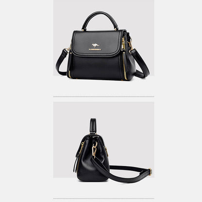 Medium Double Compartment Leather Satchel Handbag