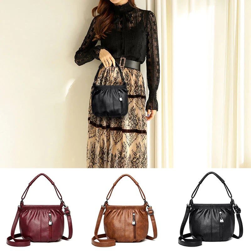 Pleated Bucket Leather Handbag