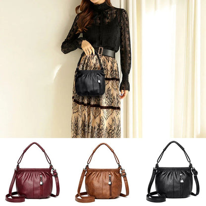 Pleated Bucket Leather Handbag