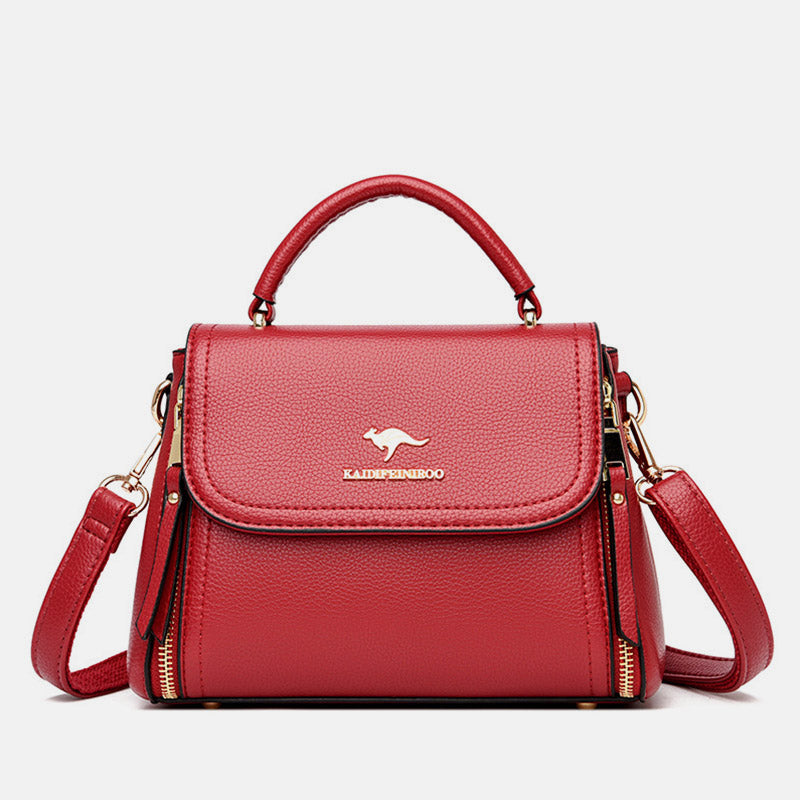 Medium Double Compartment Leather Satchel Handbag