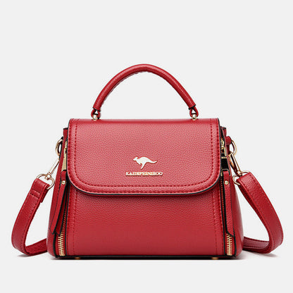 Medium Double Compartment Leather Satchel Handbag