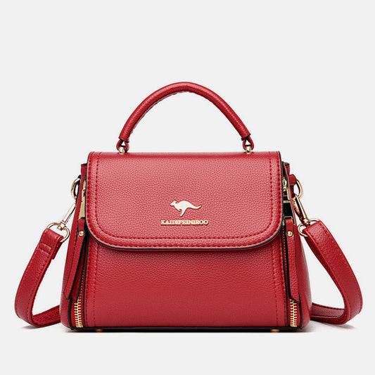 Medium Double Compartment Leather Satchel Handbag