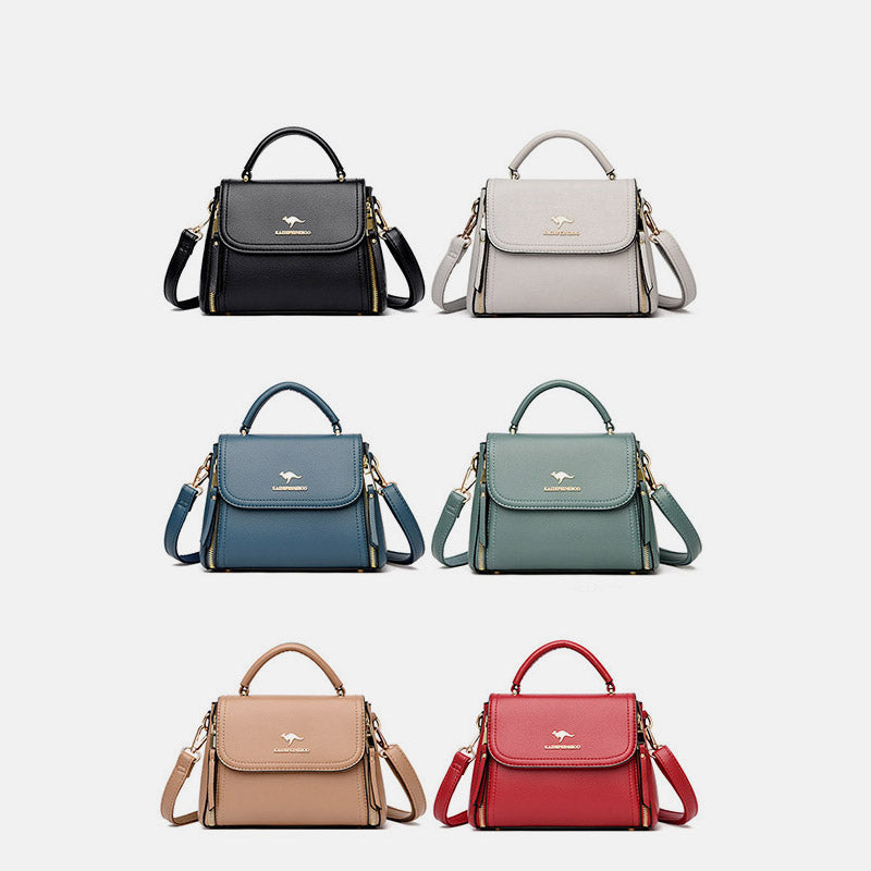 Medium Double Compartment Leather Satchel Handbag