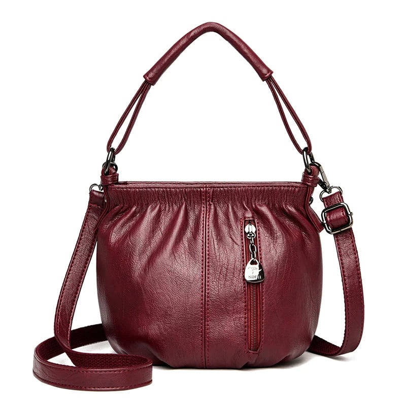 Pleated Bucket Leather Handbag