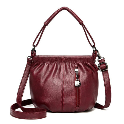 Pleated Bucket Leather Handbag