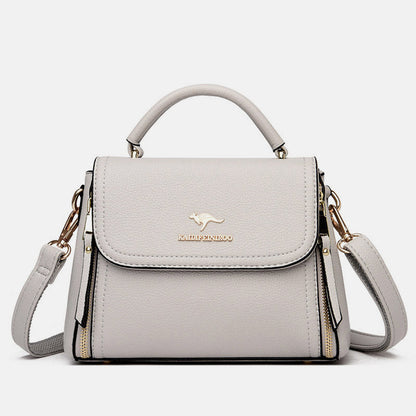 Medium Double Compartment Leather Satchel Handbag