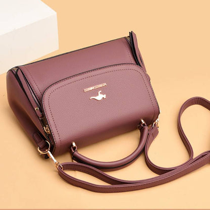 Medium Double Compartment Leather Satchel Handbag