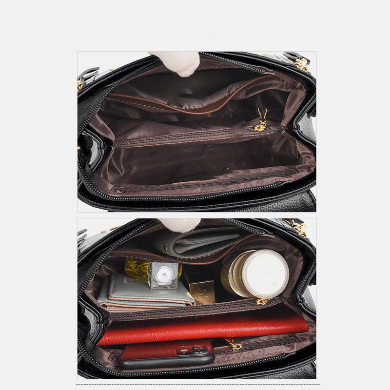 Medium Double Compartment Leather Satchel Handbag