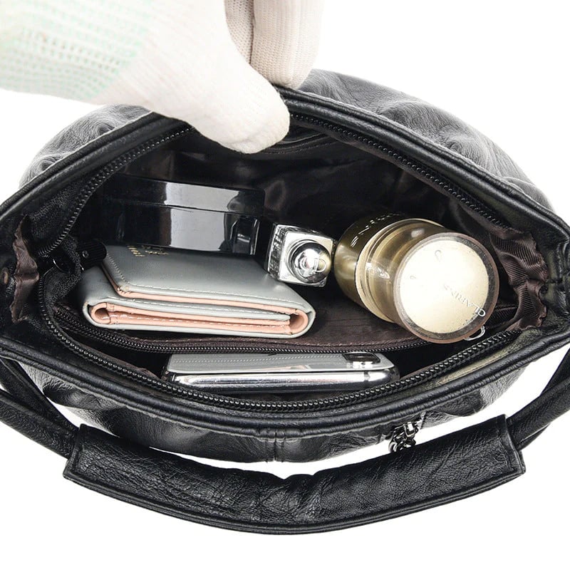 Pleated Bucket Leather Handbag