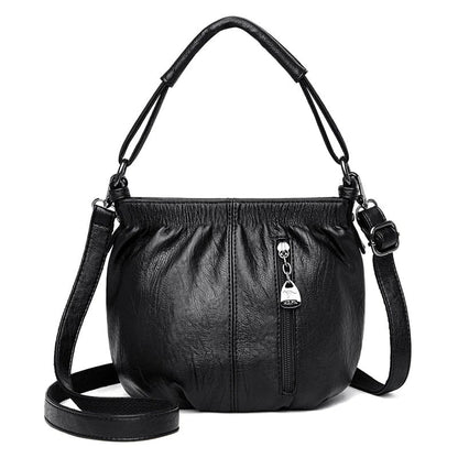Pleated Bucket Leather Handbag
