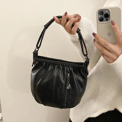 Pleated Bucket Leather Handbag