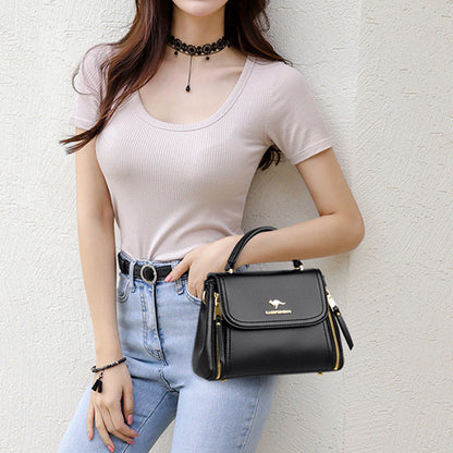Medium Double Compartment Leather Satchel Handbag