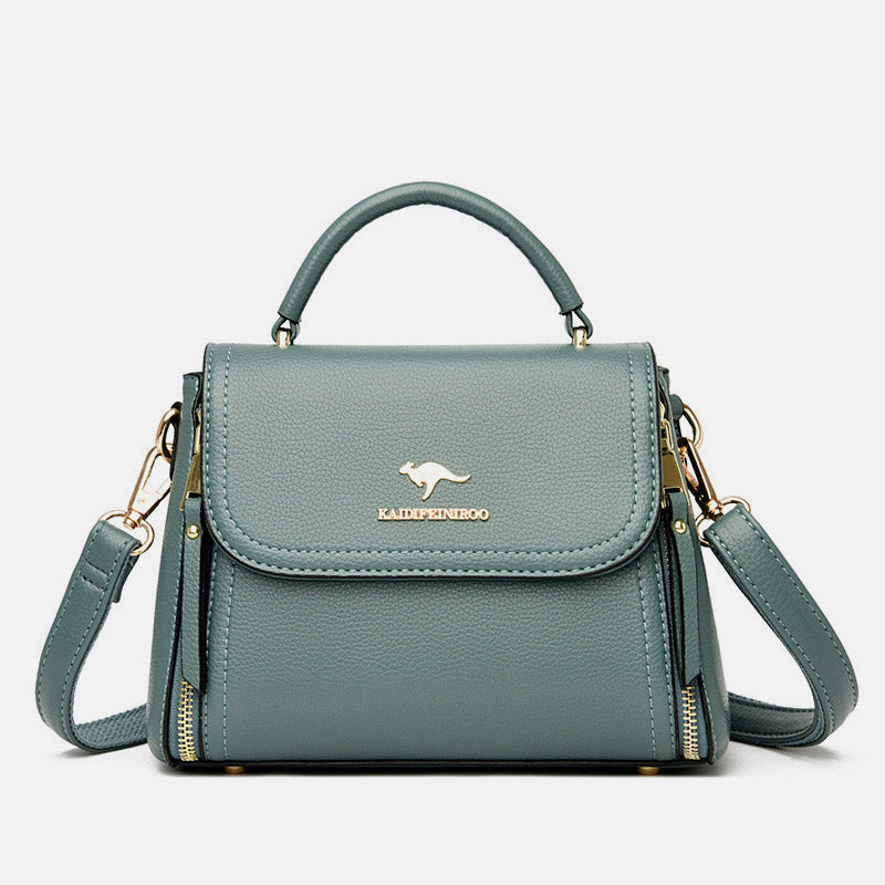 Medium Double Compartment Leather Satchel Handbag