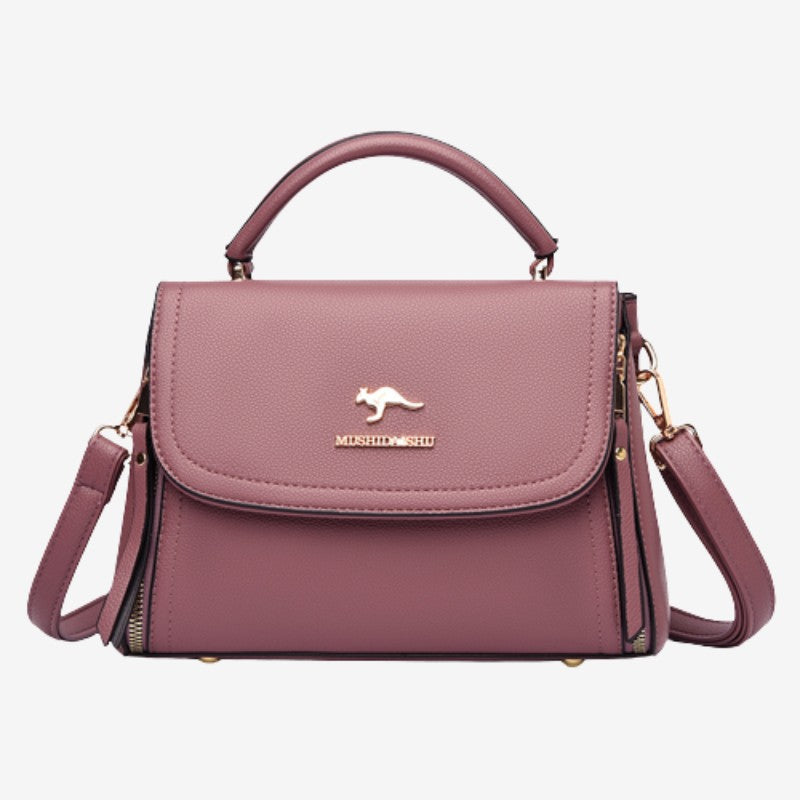 Medium Double Compartment Leather Satchel Handbag