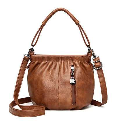 Pleated Bucket Leather Handbag