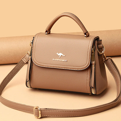 Medium Double Compartment Leather Satchel Handbag