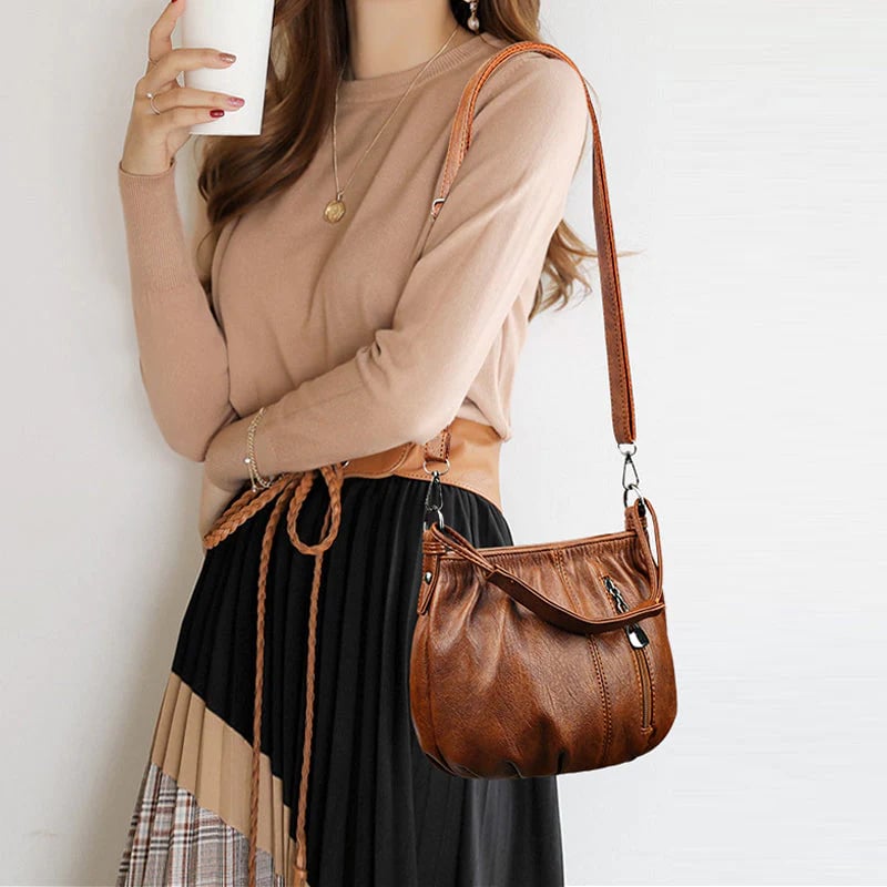 Pleated Bucket Leather Handbag