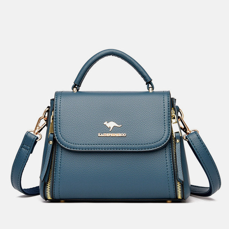 Medium Double Compartment Leather Satchel Handbag