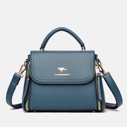 Medium Double Compartment Leather Satchel Handbag