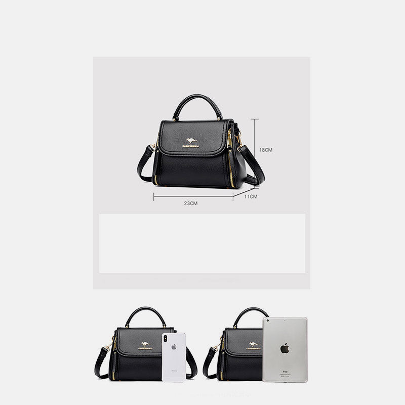 Medium Double Compartment Leather Satchel Handbag