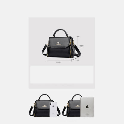 Medium Double Compartment Leather Satchel Handbag
